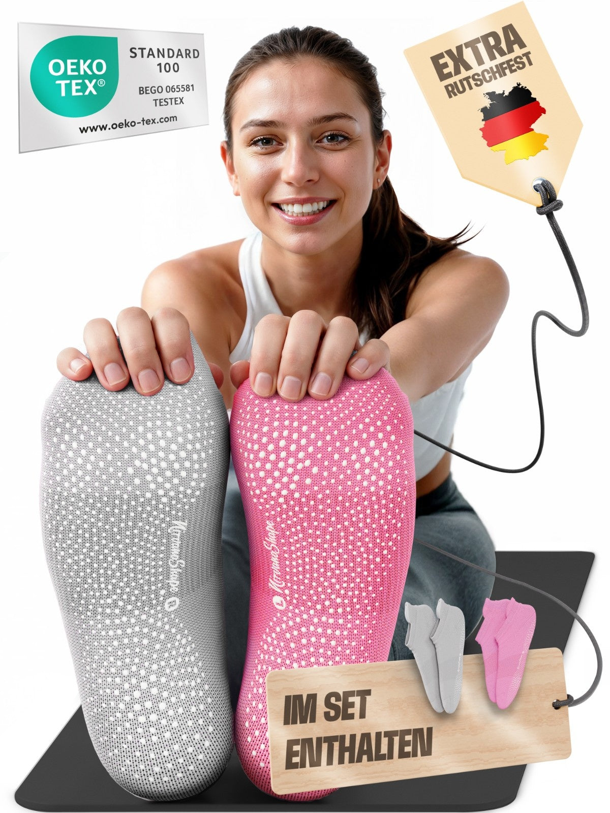 Yoga Socken Grau, Rosa #farbe_grau-rosa