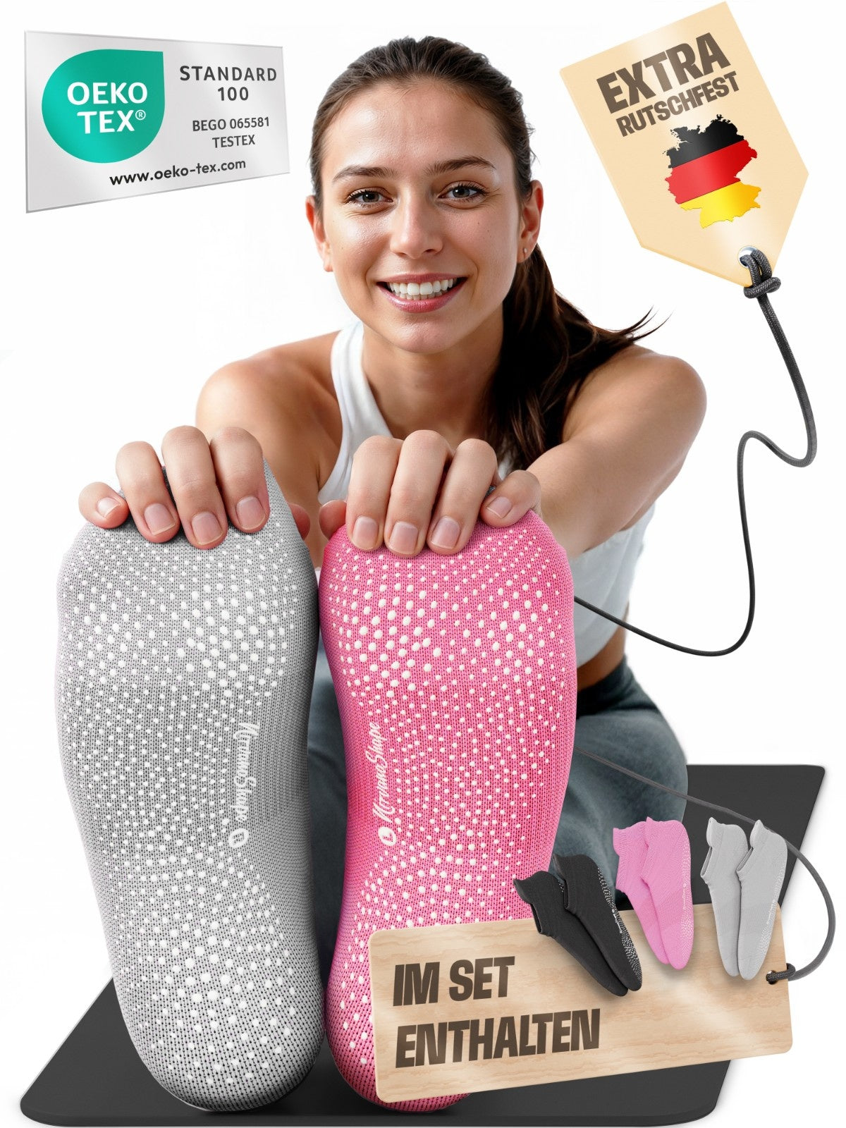 Yoga Socken Schwarz, Grau, Rosa #farbe_schwarz-grau-rosa