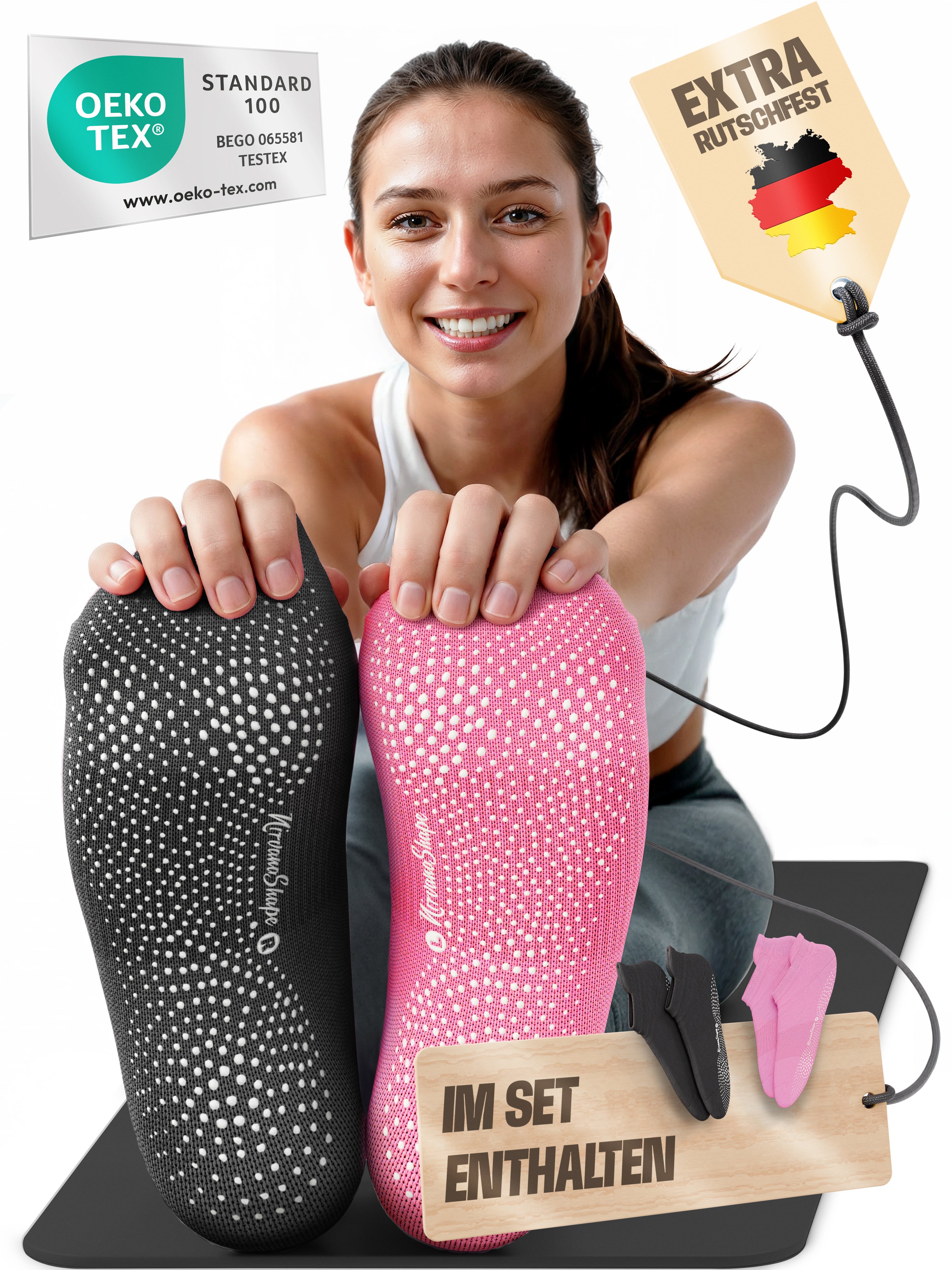 Yoga Socken Schwarz, Rosa #farbe_schwarz-rosa
