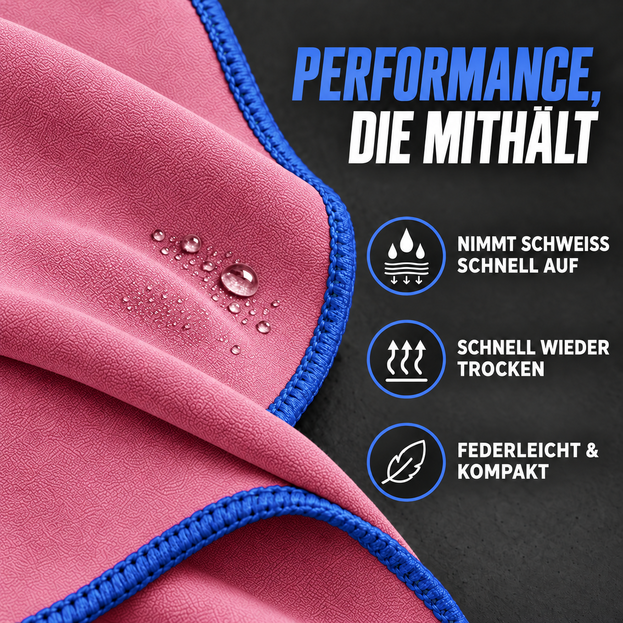 NirvanaShape Fitnesshandtuch Mikrofaser mit Ecktasche & Druckknöpfen - saugfähig, leicht, schnelltrocknend, für Reisen, Fitness, Yoga, Sauna