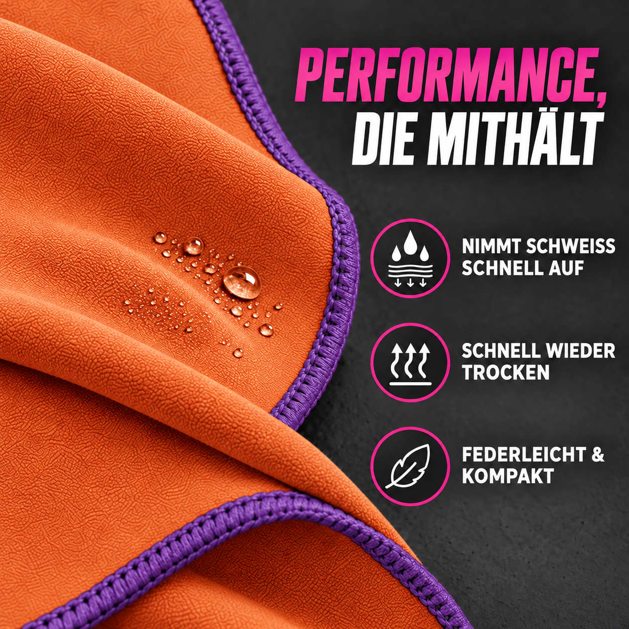 NirvanaShape Fitnesshandtuch Mikrofaser mit Ecktasche & Druckknöpfen - saugfähig, leicht, schnelltrocknend, für Reisen, Fitness, Yoga, Sauna