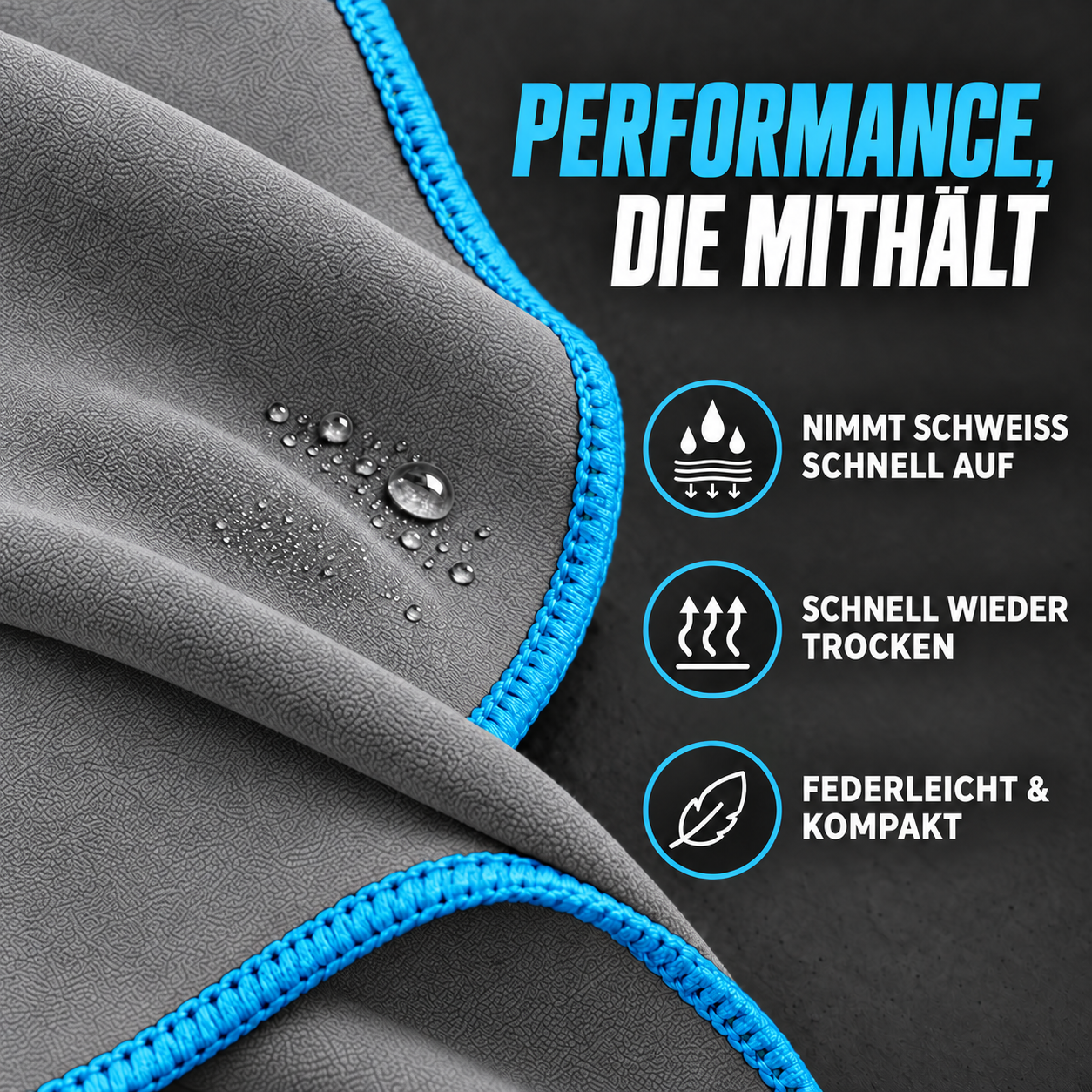 NirvanaShape Fitnesshandtuch Mikrofaser mit Ecktasche & Druckknöpfen - saugfähig, leicht, schnelltrocknend, für Reisen, Fitness, Yoga, Sauna