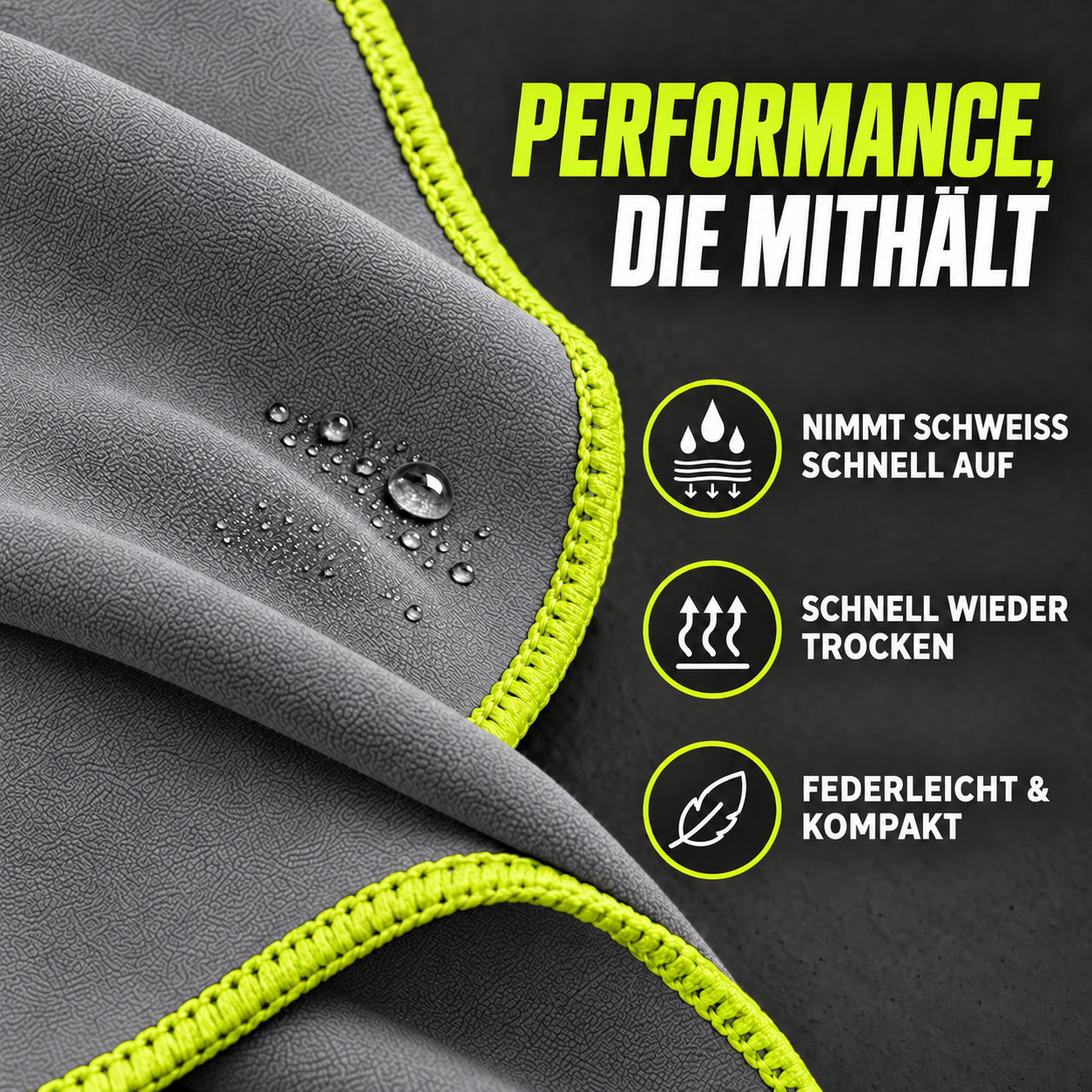 NirvanaShape Fitnesshandtuch Mikrofaser mit Ecktasche & Druckknöpfen - saugfähig, leicht, schnelltrocknend, für Reisen, Fitness, Yoga, Sauna