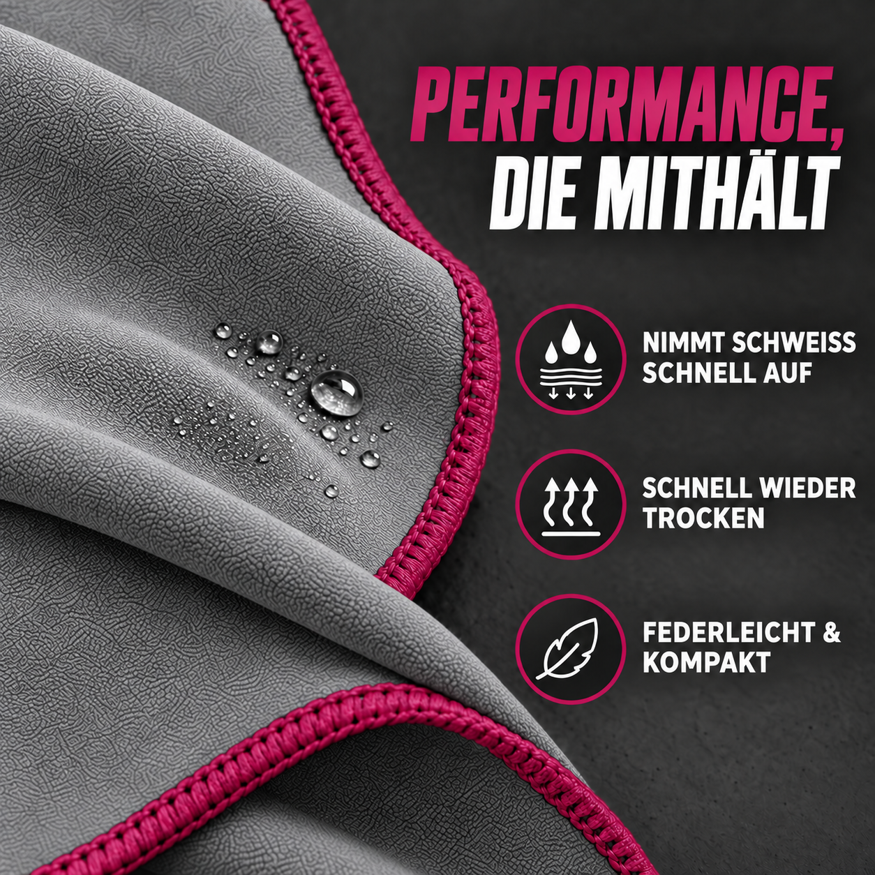 NirvanaShape Fitnesshandtuch Mikrofaser mit Ecktasche & Druckknöpfen - saugfähig, leicht, schnelltrocknend, für Reisen, Fitness, Yoga, Sauna