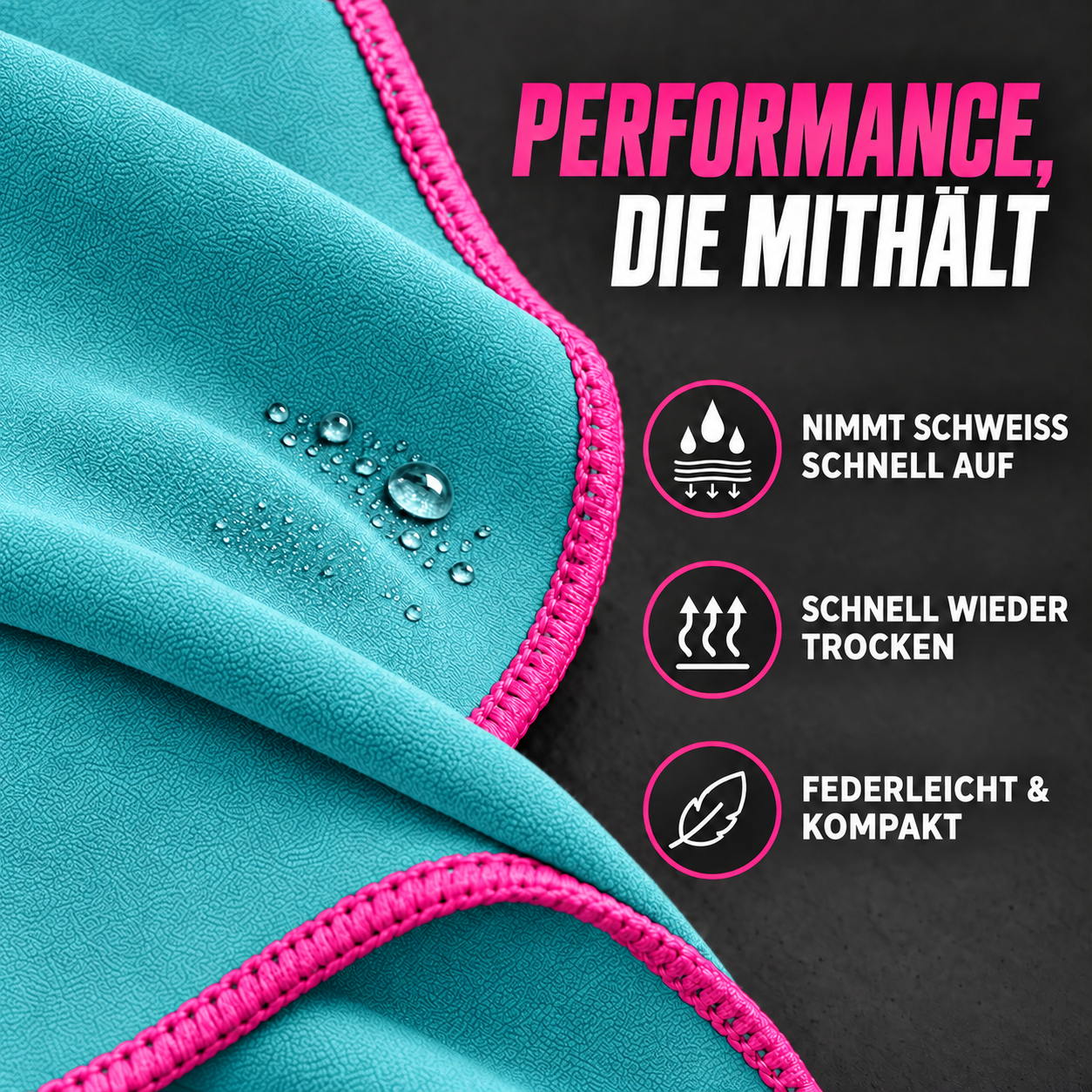NirvanaShape Fitnesshandtuch Mikrofaser mit Ecktasche & Druckknöpfen - saugfähig, leicht, schnelltrocknend, für Reisen, Fitness, Yoga, Sauna