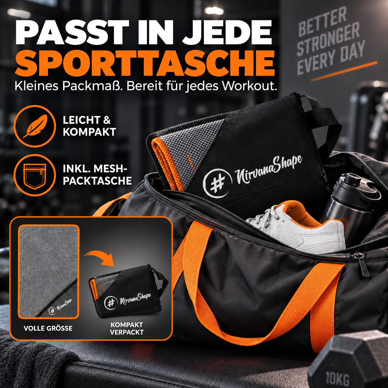 NirvanaShape Fitnesshandtuch Mikrofaser mit Ecktasche & Druckknöpfen - saugfähig, leicht, schnelltrocknend, für Reisen, Fitness, Yoga, Sauna