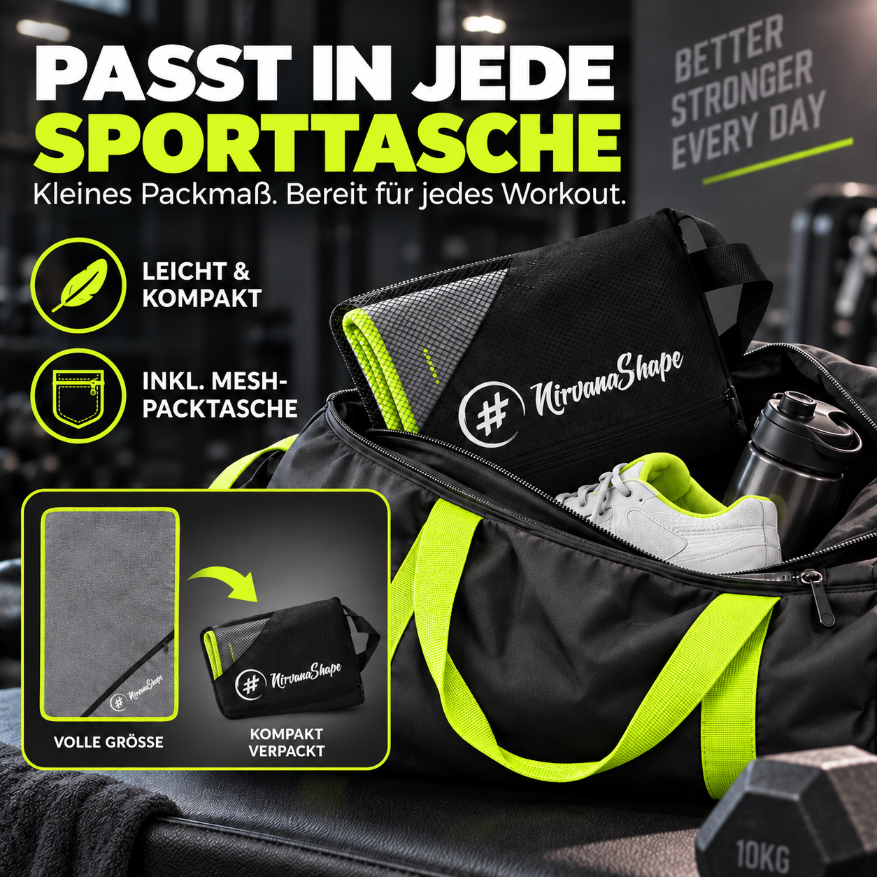 NirvanaShape Fitnesshandtuch Mikrofaser mit Ecktasche & Druckknöpfen - saugfähig, leicht, schnelltrocknend, für Reisen, Fitness, Yoga, Sauna