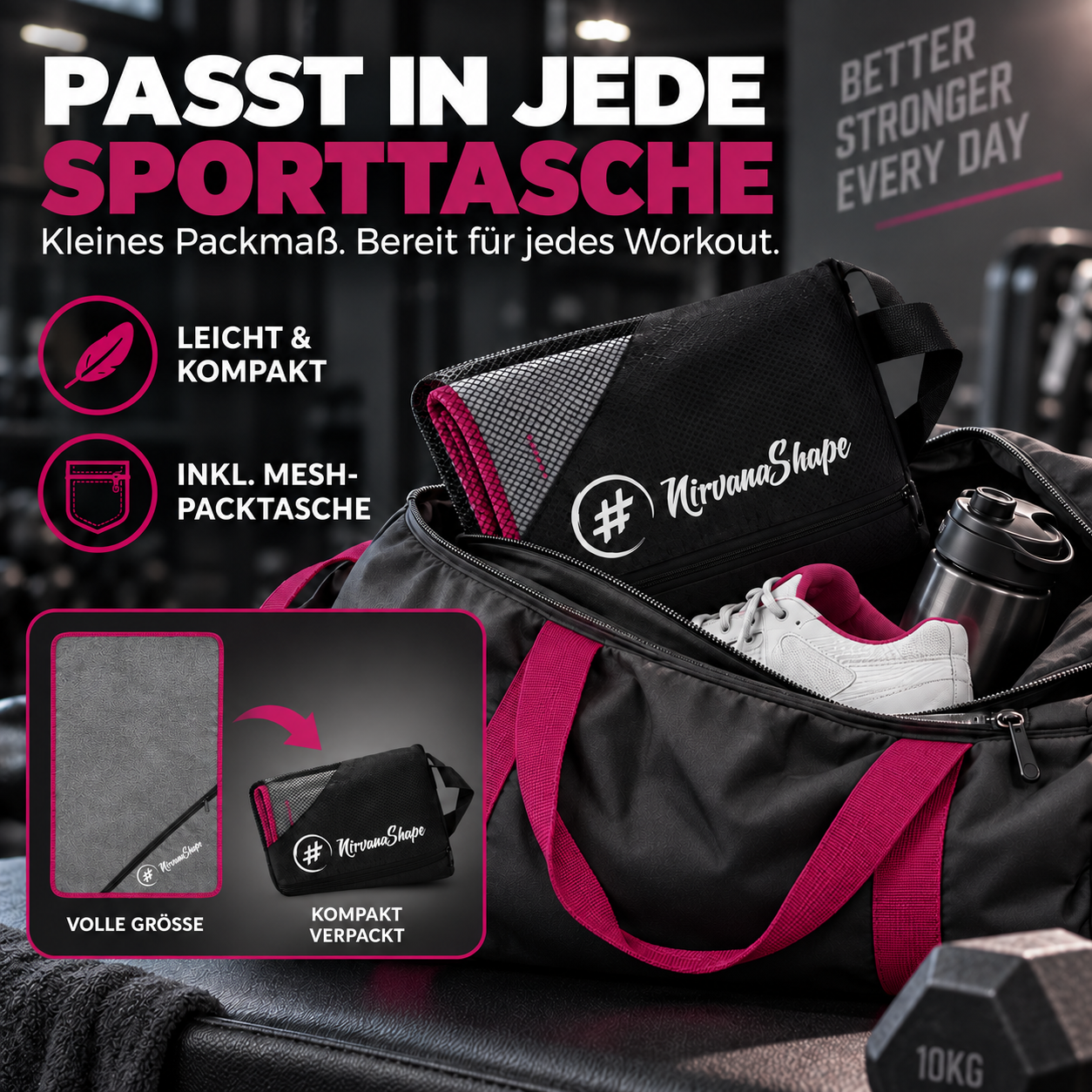 NirvanaShape Fitnesshandtuch Mikrofaser mit Ecktasche & Druckknöpfen - saugfähig, leicht, schnelltrocknend, für Reisen, Fitness, Yoga, Sauna