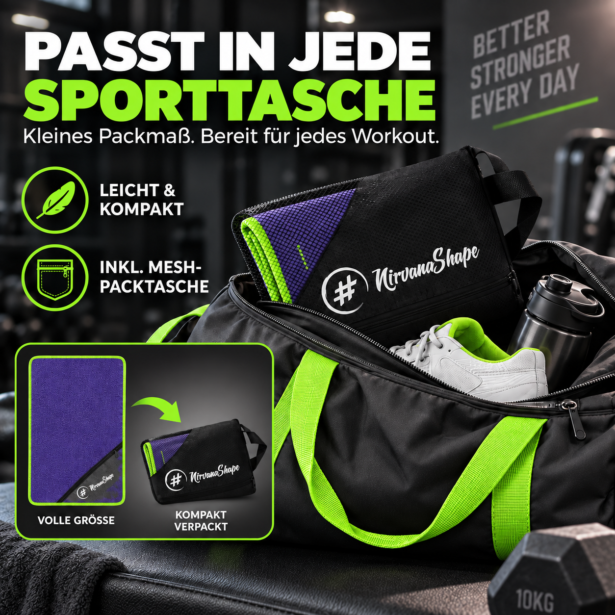 NirvanaShape Fitnesshandtuch Mikrofaser mit Ecktasche & Druckknöpfen - saugfähig, leicht, schnelltrocknend, für Reisen, Fitness, Yoga, Sauna