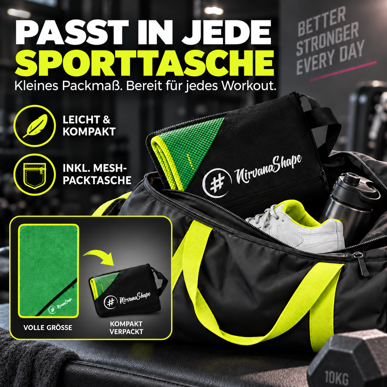 NirvanaShape Fitnesshandtuch Mikrofaser mit Ecktasche & Druckknöpfen - saugfähig, leicht, schnelltrocknend, für Reisen, Fitness, Yoga, Sauna