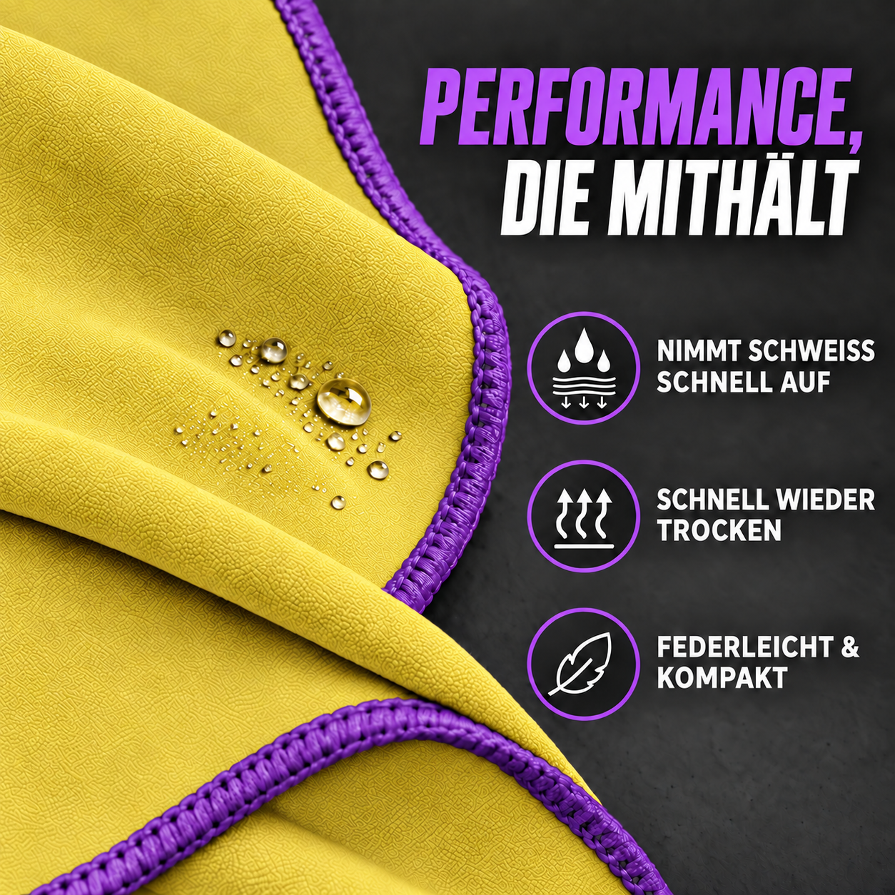 NirvanaShape Fitnesshandtuch Mikrofaser mit Ecktasche & Druckknöpfen - saugfähig, leicht, schnelltrocknend, für Reisen, Fitness, Yoga, Sauna