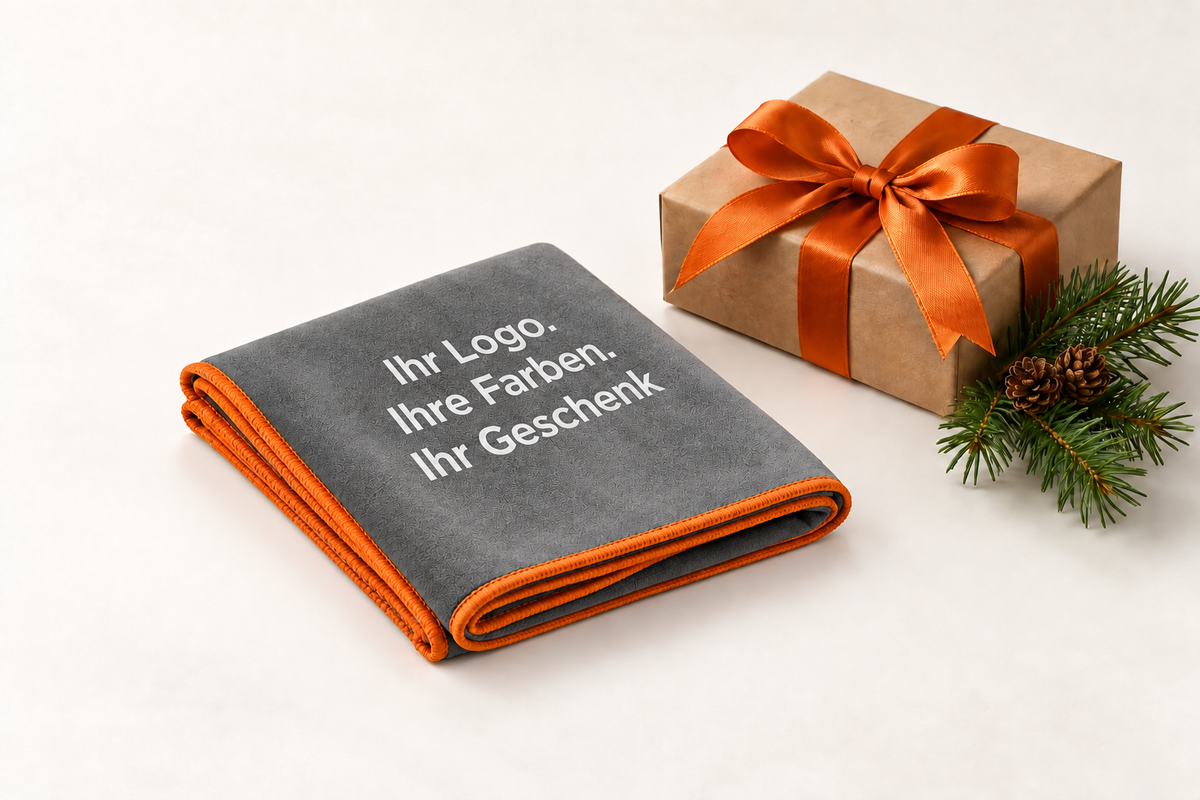 Mikrofaser-Handtuch mit Firmenlogo als Weihnachtsgeschenk