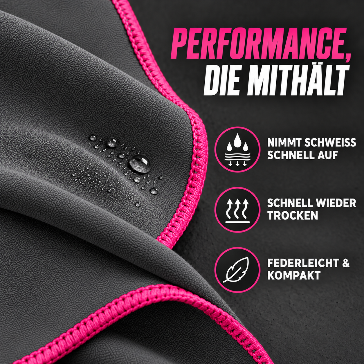 NirvanaShape Fitnesshandtuch Mikrofaser mit Ecktasche & Druckknöpfen - saugfähig, leicht, schnelltrocknend, für Reisen, Fitness, Yoga, Sauna