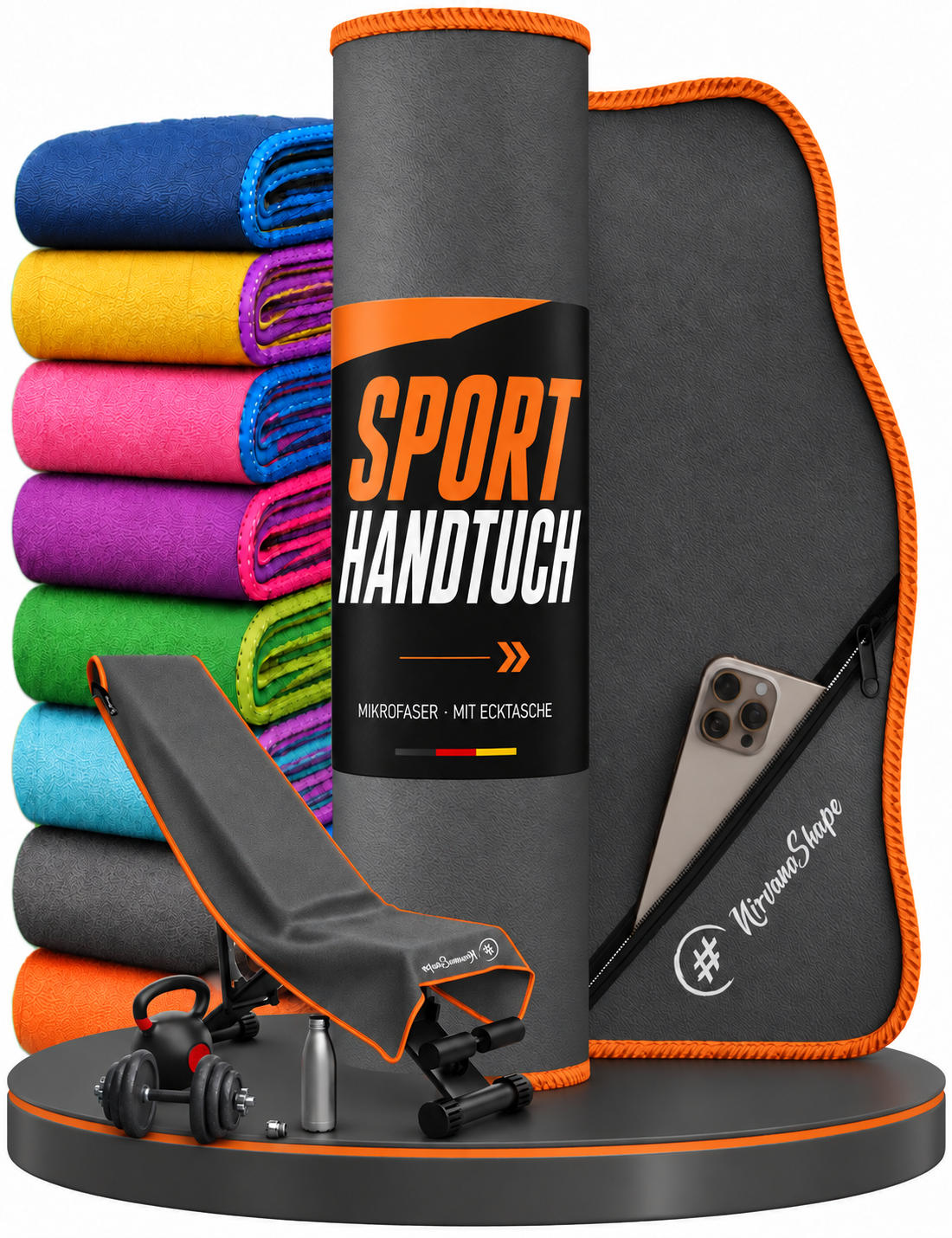 NirvanaShape Fitnesshandtuch Mikrofaser mit Ecktasche & Druckknöpfen - saugfähig, leicht, schnelltrocknend, für Reisen, Fitness, Yoga, Sauna