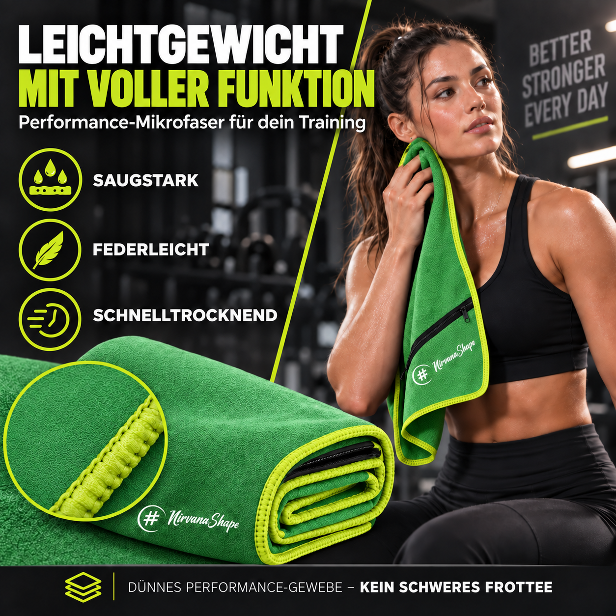 NirvanaShape Fitnesshandtuch Mikrofaser mit Ecktasche & Druckknöpfen - saugfähig, leicht, schnelltrocknend, für Reisen, Fitness, Yoga, Sauna