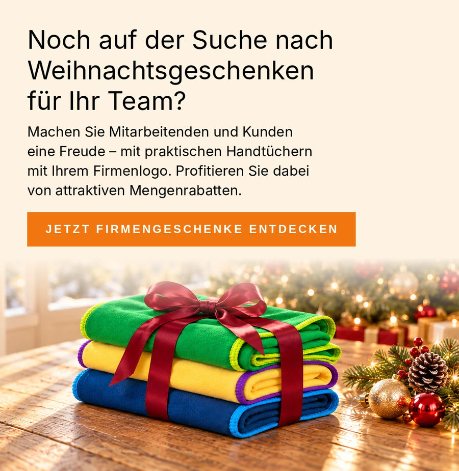Weihnachtsgeschenke für Ihr Team: Handtücher mit Ihrem Firmenlogo – jetzt Firmengeschenke entdecken